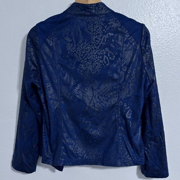 Chico's Navy Shiny Snakeskin Soft Suede Open Front L/S Jacket Size 1- Medium M - Picture 4 of 13